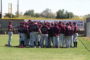 The Garnet prepare to take the field on Thursday.