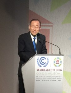 Ban Ki-Moon, whose term as UN Secretary General is ending, spoke to Civil Society representatives at his farewell celebration on 11/17 at COP22