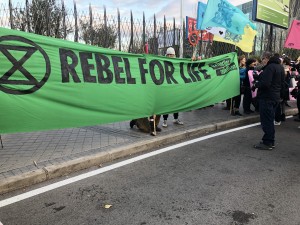 Extinction Rebellion demonstrating outside of the conference venue