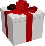 Present wrapped in red ribbon