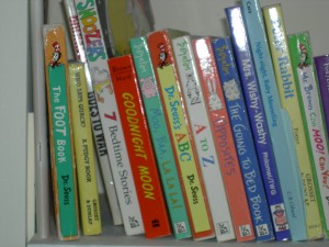 Storybooks on a shelf