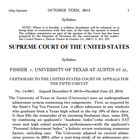 Picture of first page of the Supreme Court decision document.