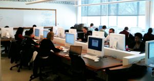 Students taking an online exam