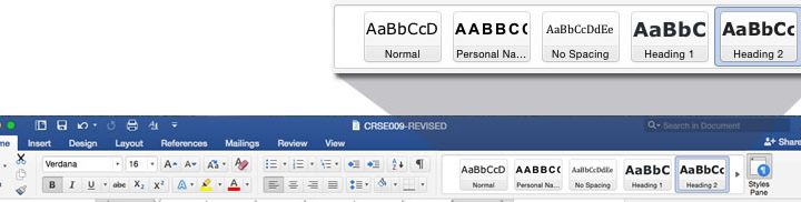 Built-in styles on the ribbon