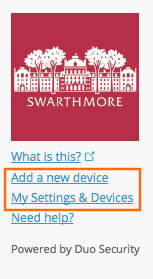 Add device and settings links highlighted