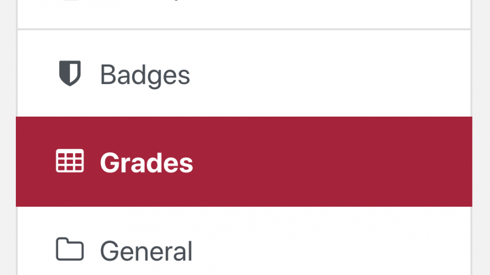 Screenshot of a Moodle menu showing link to the gradebook