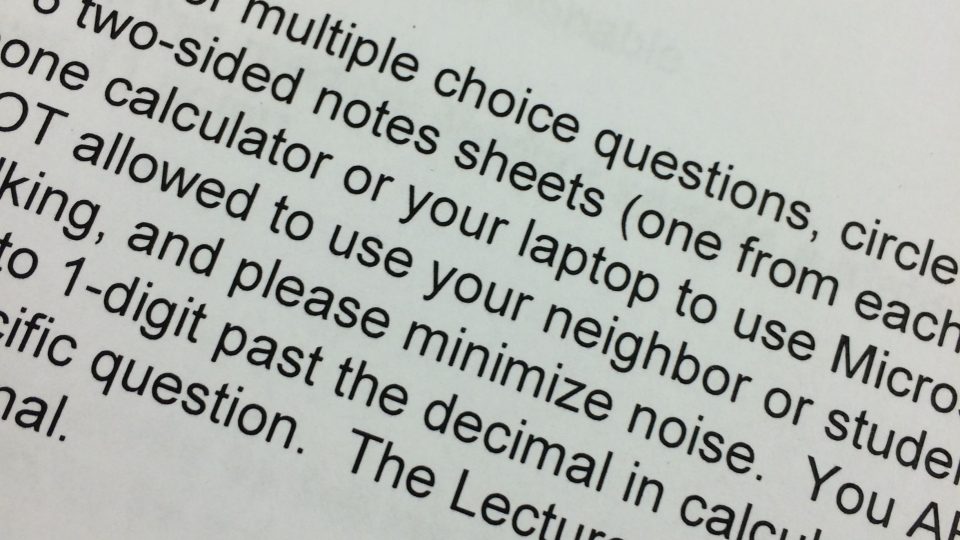 Picture of a statistics final exam