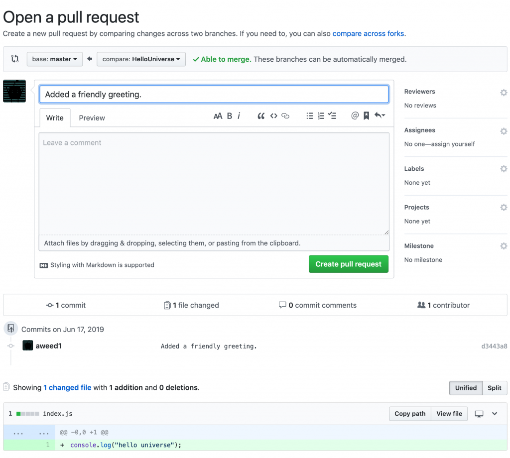 Issuing a pull request