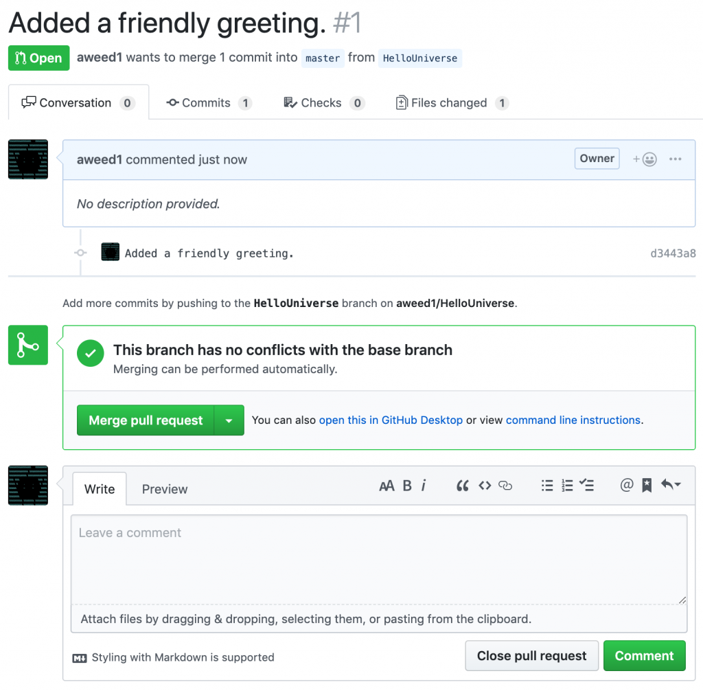 Issuing a pull request with github