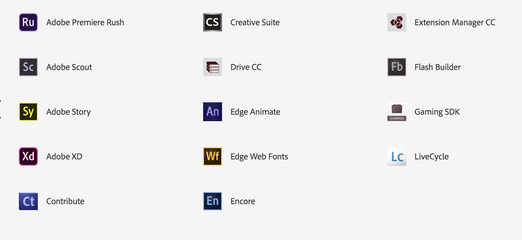 directory of adobe creative cloud apps