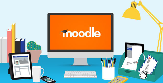 Moodle logo on computer screen on desktop