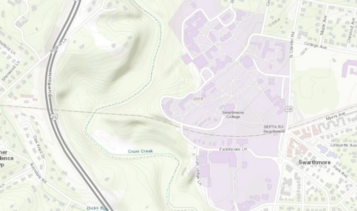 Topographic Map of Swarthmore College