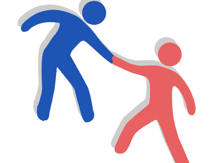 An image of two figures holding hands, one helping the other