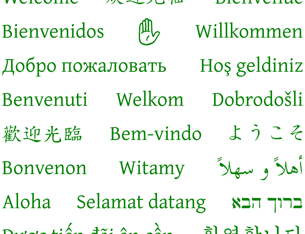 A graphic with "Welcome" written in 21 different languages