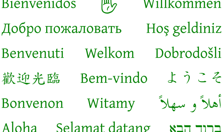 A graphic with "Welcome" written in 21 different languages