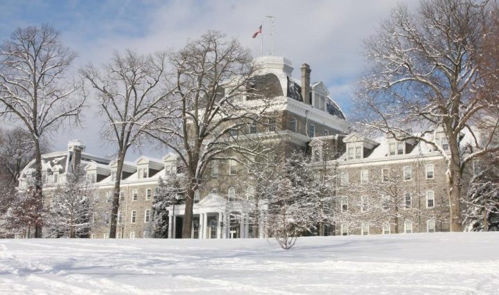 Parish Hall in winter with snow