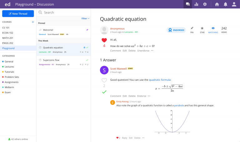 Screenshot of Ed forum posts showing graphs and math LaTeX.