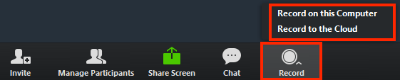 screenshot of a Zoom toolbar with the record button highlighted