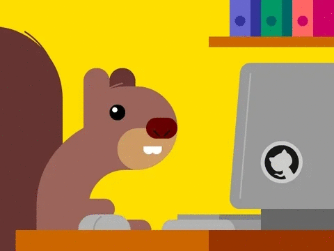 An animation of a squirrel on a GitHub-branded computer giving a thumbs up.