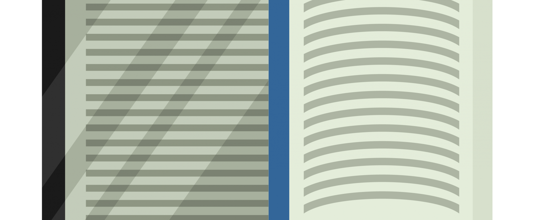 An ebook icon that shows an ebook reader on the left with a bookmark in the middle and a page opening up to the right.