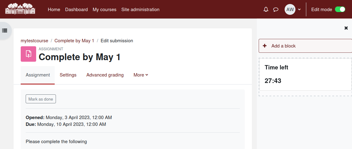 moodle timed assignment