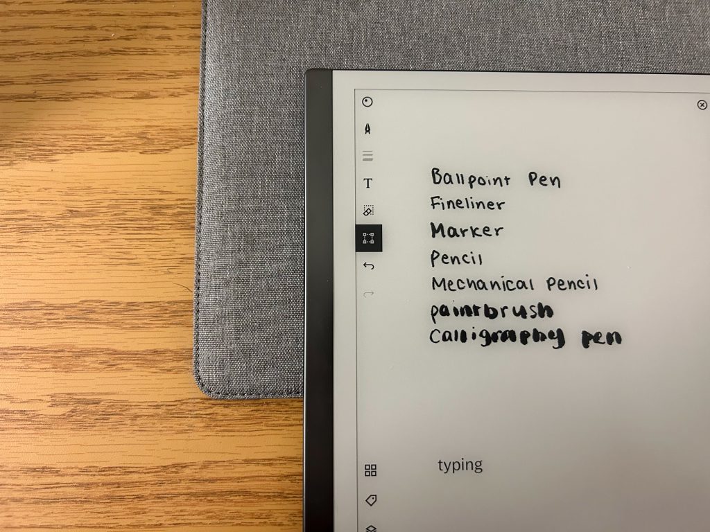 Image of reMarkable tablet with writing demonstrating each of the pen options.