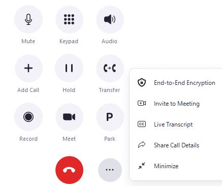 Zoom Phone keypad showing in-call controls