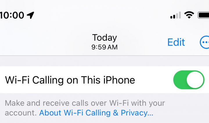 screen showing control to enable wifi calling on an Apple iPhone