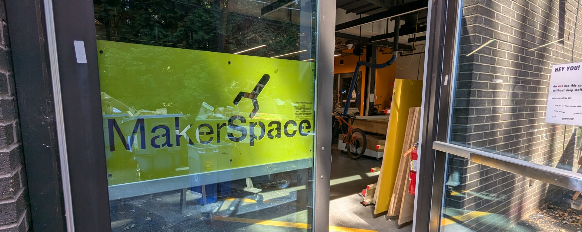 photograph of the exterior doors of the makerspace