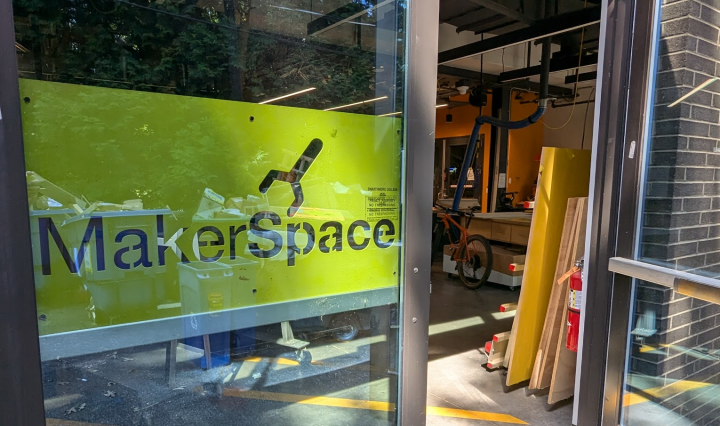 photograph of the exterior doors of the makerspace