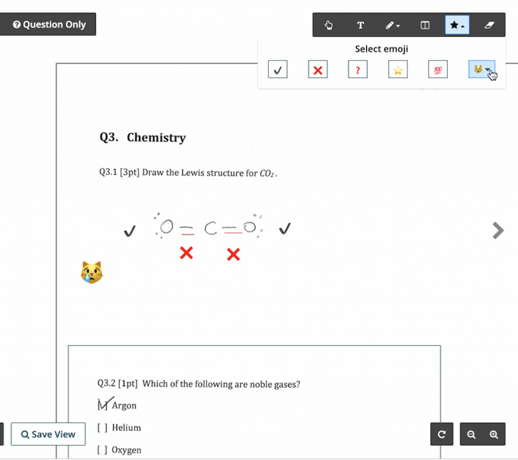 Annotating a Chemistry exam using emojis.