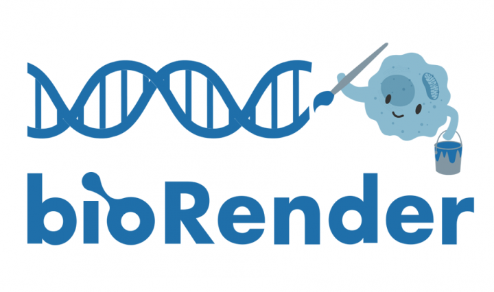 BioRender logo with an amoeba painting a DNA-like structure