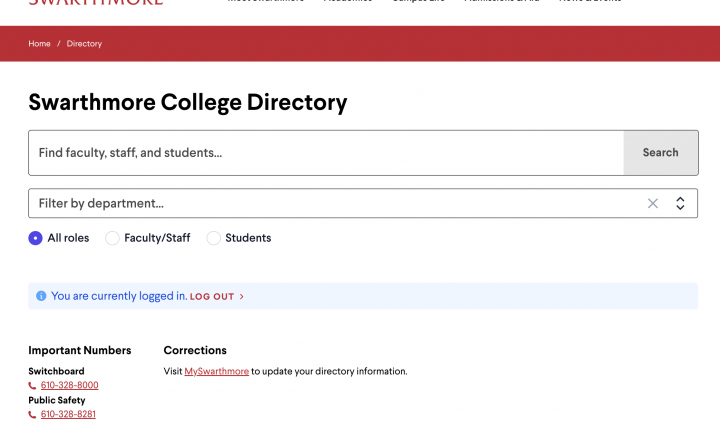Swarthmore College Directory Website
