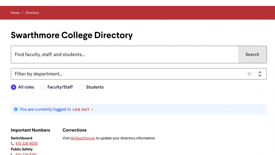 Swarthmore College Directory Website