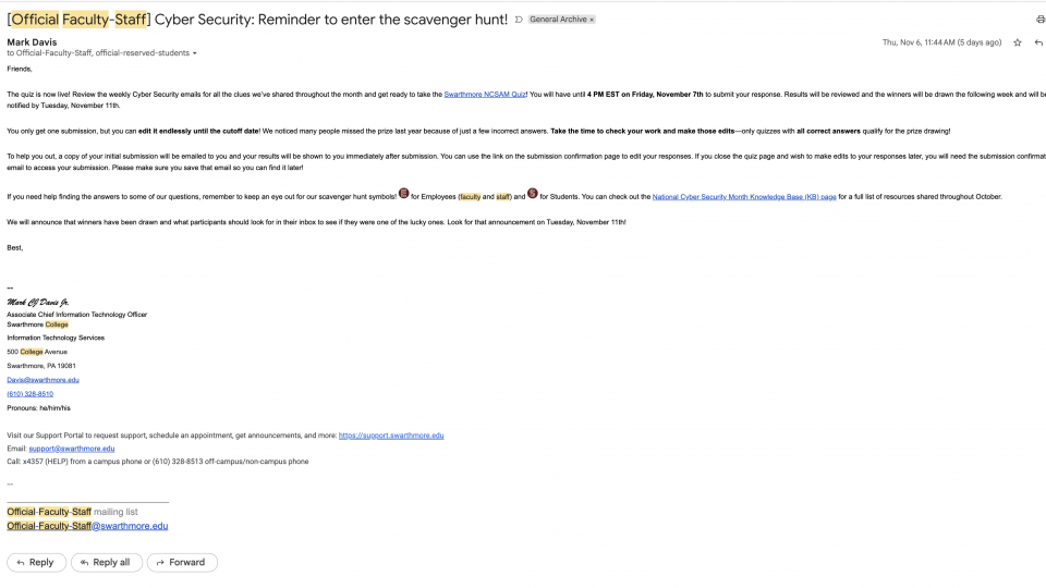 Official Faculty-Staff listserve message that contains images, hyperlinks, and rich text formatting.