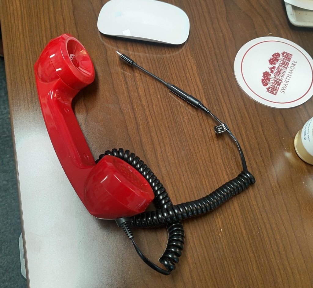 picture of a red and black phone handset