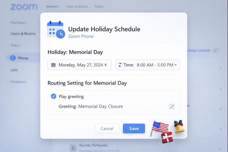 A screenshot of the Zoom Update holiday schedule setting