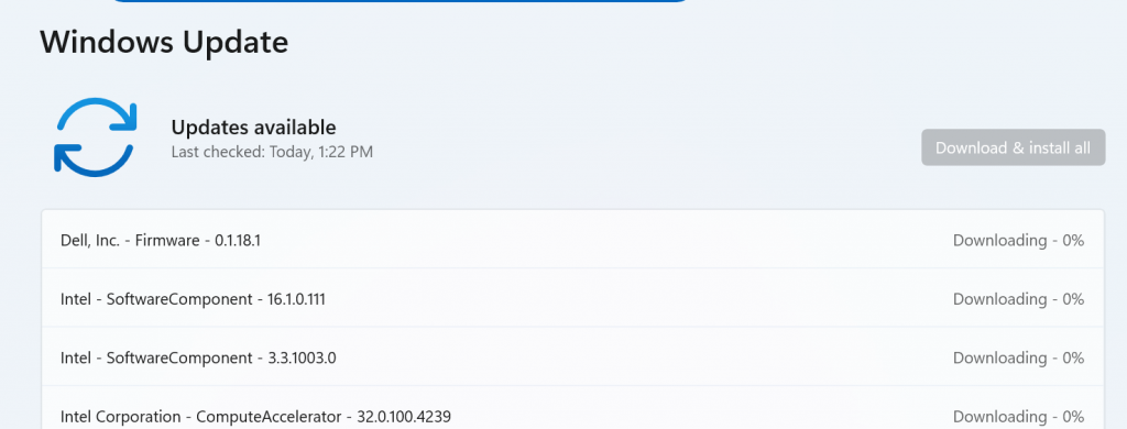 A screenshot of the Windows Update screen
