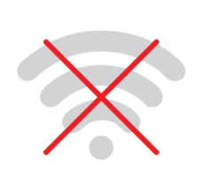 Wi-Fi signal icon with a red X over it indicating no internet connection.
