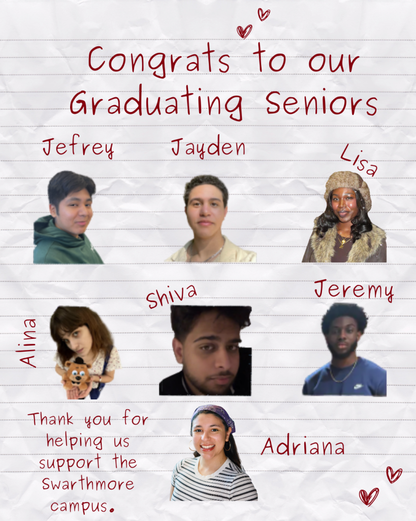 An image of a crumpled piece of loose leaf paper with handwritten font and images of the seven graduating ITSAs