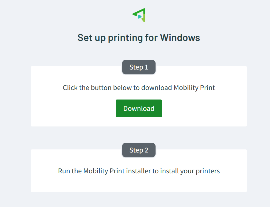 A screenshot of the Papercut Mobility Download screen.